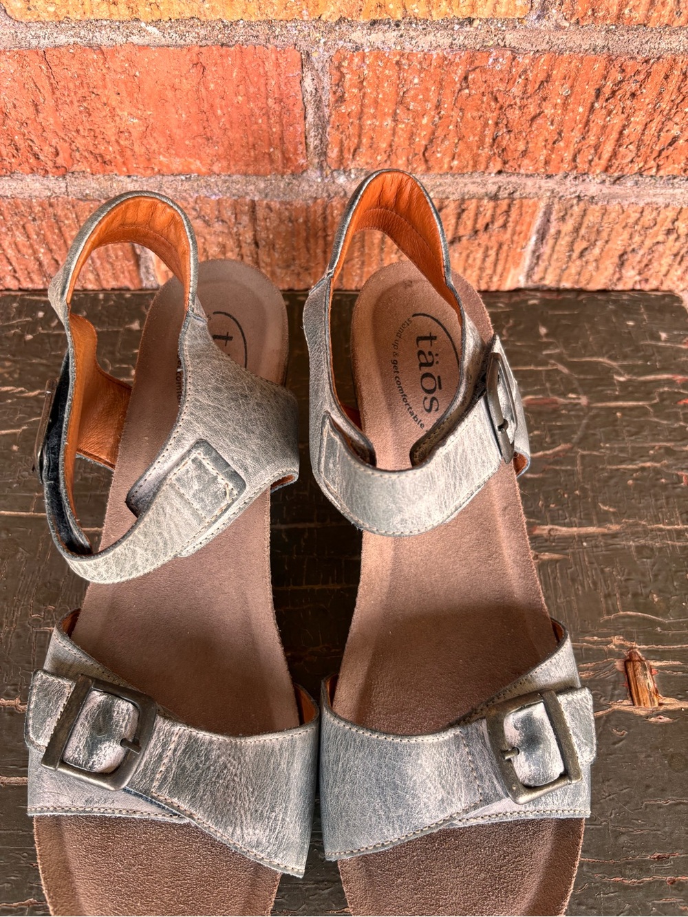 Taos Buckle Up Leather Ankle Strap Wedge Sandals Graphite Gray Sz 42 (US 11) - Picture 5 of 9